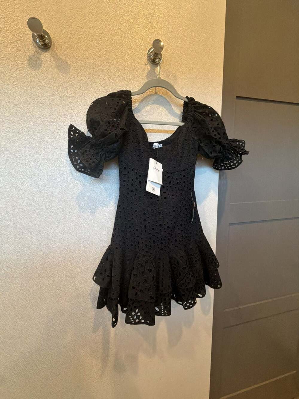 Charo Ruiz Jean Mini Dress Size S Black Eyelet Ruffle